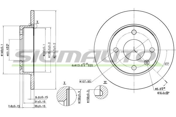 SIGMAUTO féktárcsa - DBA208S - TothCarparts