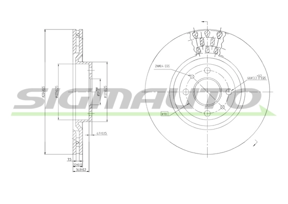 SIGMAUTO féktárcsa - DBA220V - TothCarparts