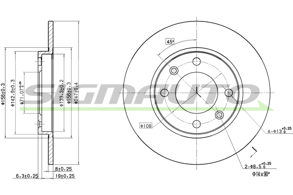 SIGMAUTO féktárcsa - DBA244S - TothCarparts