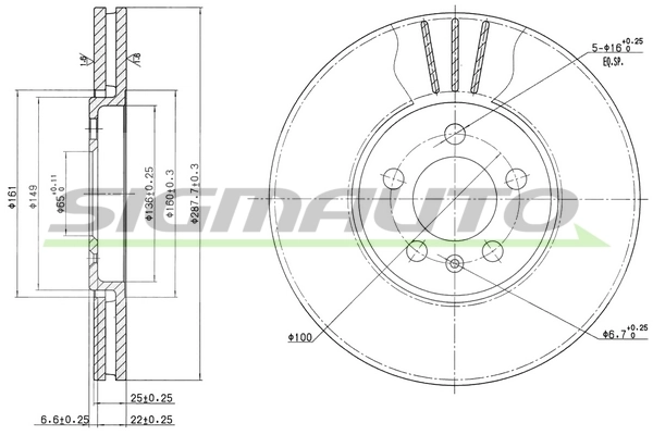 SIGMAUTO féktárcsa - DBA706V - TothCarparts