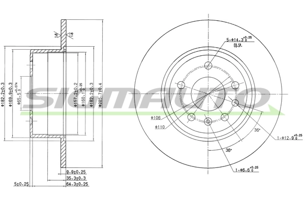 SIGMAUTO féktárcsa - DBA811S - TothCarparts