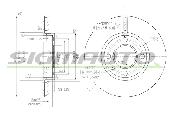 SIGMAUTO féktárcsa - DBA812V - TothCarparts
