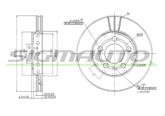 SIGMAUTO féktárcsa - DBA927V - TothCarparts