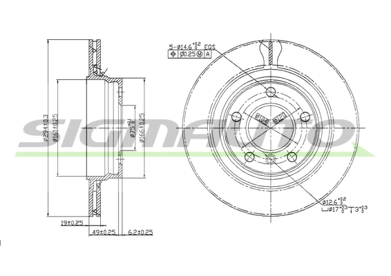 SIGMAUTO féktárcsa - DBB073V - TothCarparts