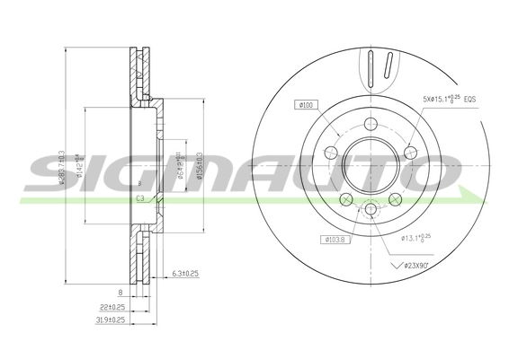 SIGMAUTO féktárcsa - DBB080V - TothCarparts