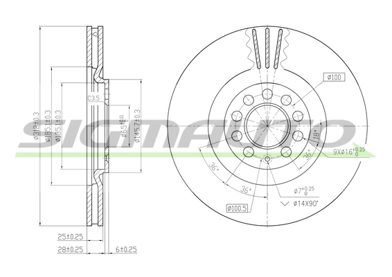SIGMAUTO féktárcsa - DBB118V - TothCarparts