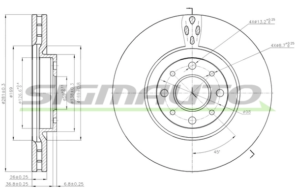 SIGMAUTO féktárcsa - DBB122V - TothCarparts