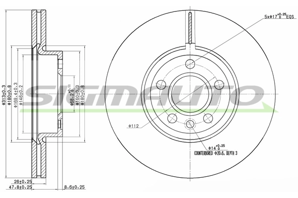 SIGMAUTO féktárcsa - DBB160V - TothCarparts