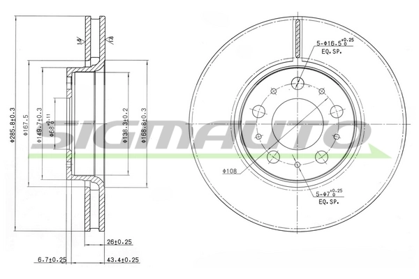 SIGMAUTO féktárcsa - DBB163V - TothCarparts