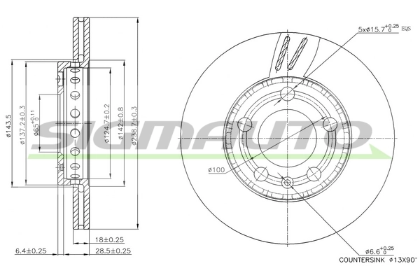 SIGMAUTO féktárcsa - DBB164V - TothCarparts