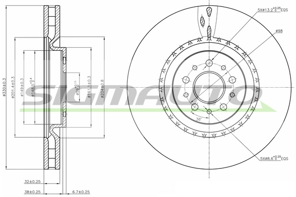 SIGMAUTO féktárcsa - DBB183V - TothCarparts