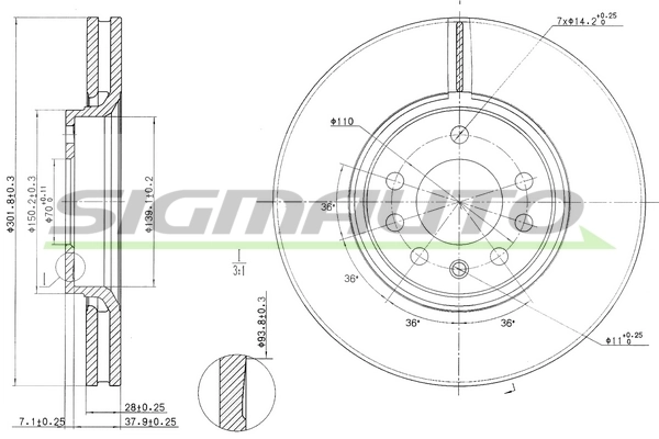 SIGMAUTO féktárcsa - DBB215V - TothCarparts