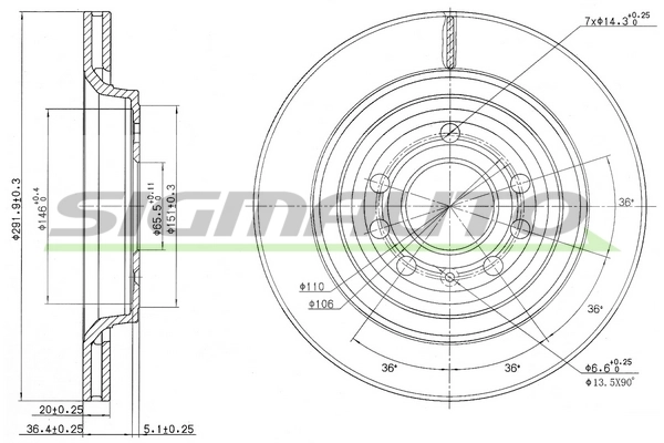 SIGMAUTO féktárcsa - DBB289V - TothCarparts