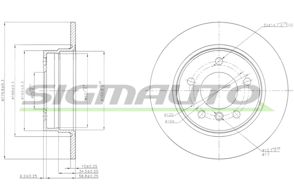 SIGMAUTO féktárcsa - DBB303S - TothCarparts