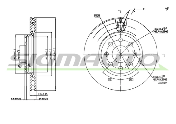 SIGMAUTO féktárcsa - DBB304V - TothCarparts