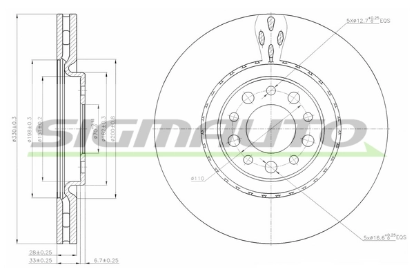 SIGMAUTO féktárcsa - DBB455V - TothCarparts