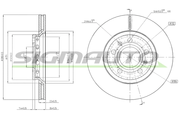 SIGMAUTO féktárcsa - DBB526V - TothCarparts