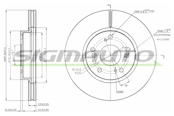 SIGMAUTO féktárcsa - DBB539V - TothCarparts