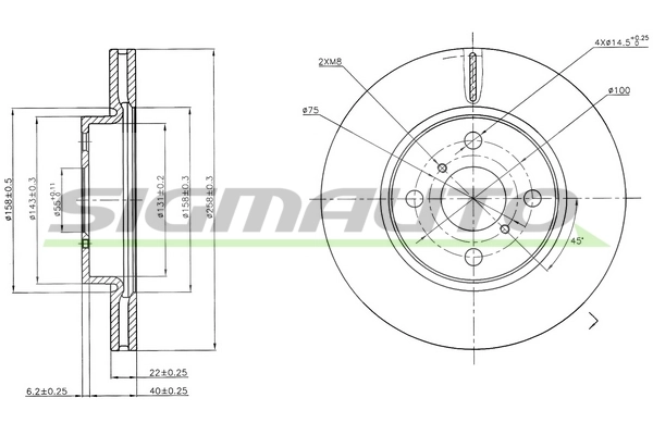SIGMAUTO féktárcsa - DBB587V - TothCarparts