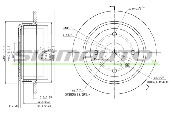 SIGMAUTO féktárcsa - DBB606S - TothCarparts