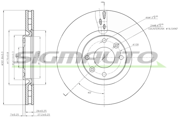 SIGMAUTO féktárcsa - DBB676V - TothCarparts