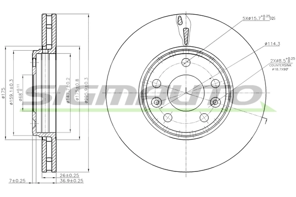 SIGMAUTO féktárcsa - DBB726V - TothCarparts