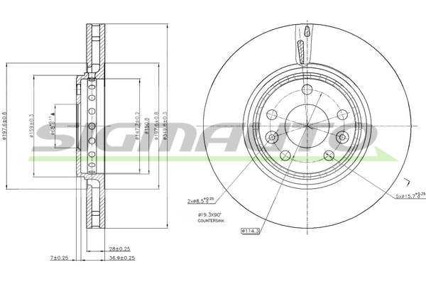 SIGMAUTO féktárcsa - DBB727V - TothCarparts