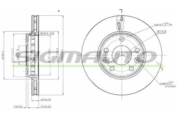 SIGMAUTO féktárcsa - DBB728V - TothCarparts