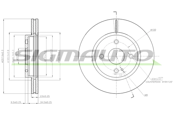 SIGMAUTO féktárcsa - DBB738V - TothCarparts