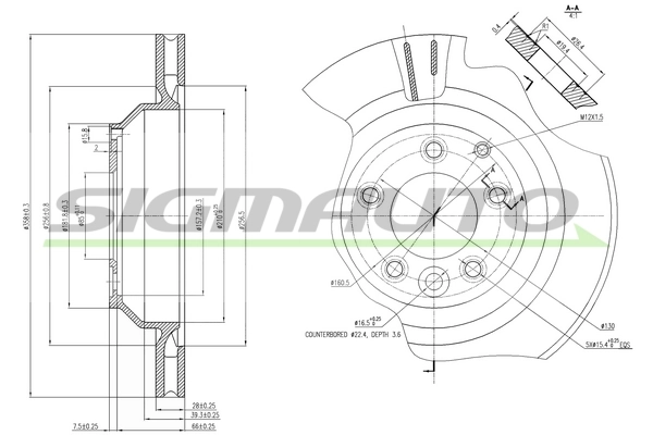 SIGMAUTO féktárcsa - DBB855V - TothCarparts