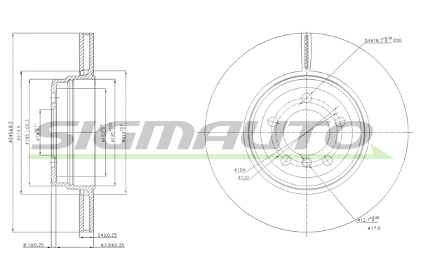 SIGMAUTO féktárcsa - DBB936V - TothCarparts