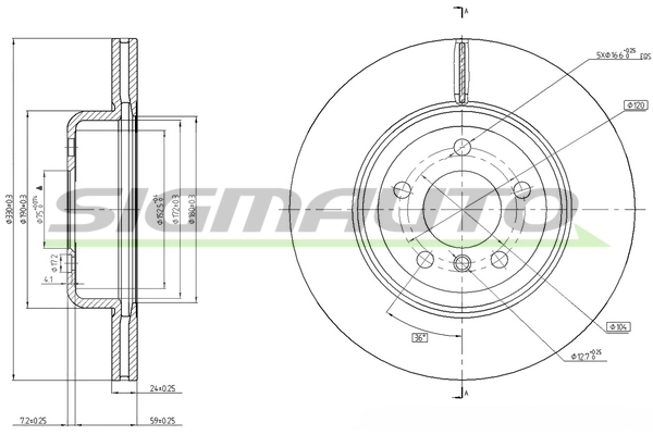 SIGMAUTO féktárcsa - DBC039V - TothCarparts
