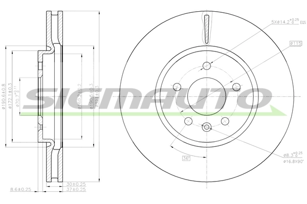 SIGMAUTO féktárcsa - DBC191V - TothCarparts