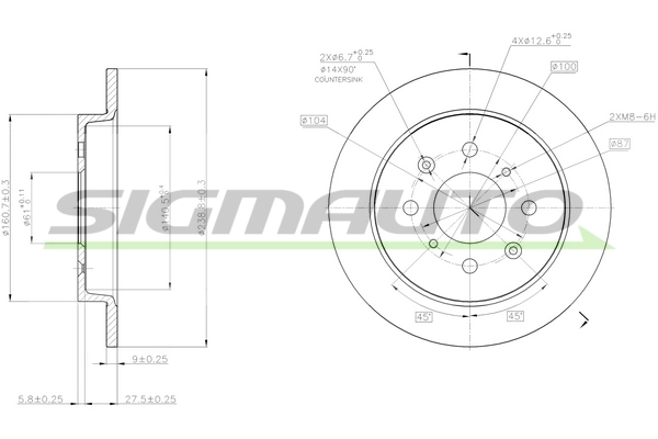 SIGMAUTO féktárcsa - DBC244S - TothCarparts