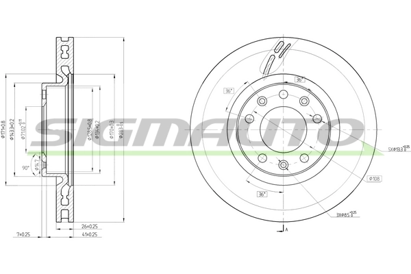 SIGMAUTO féktárcsa - DBC405V - TothCarparts