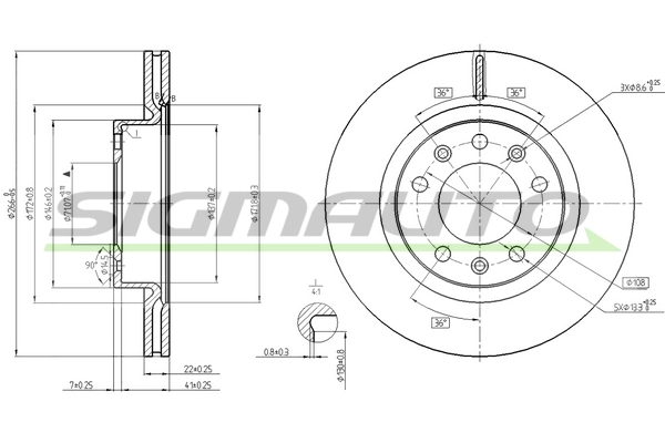 SIGMAUTO féktárcsa - DBC413V - TothCarparts