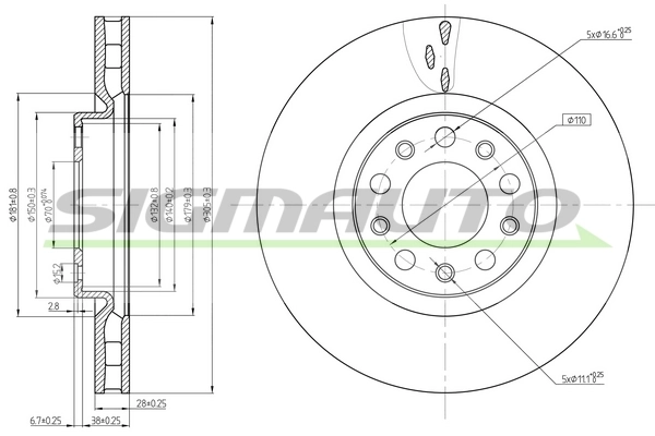 SIGMAUTO féktárcsa - DBC555V - TothCarparts