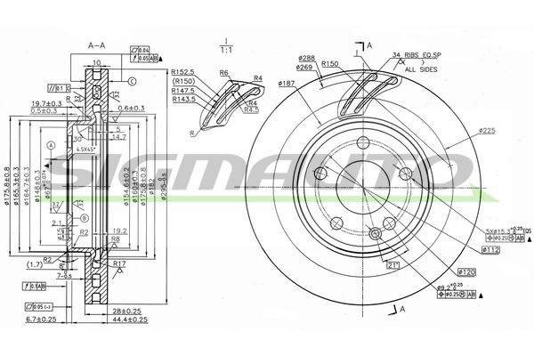 SIGMAUTO féktárcsa - DBC760V - TothCarparts