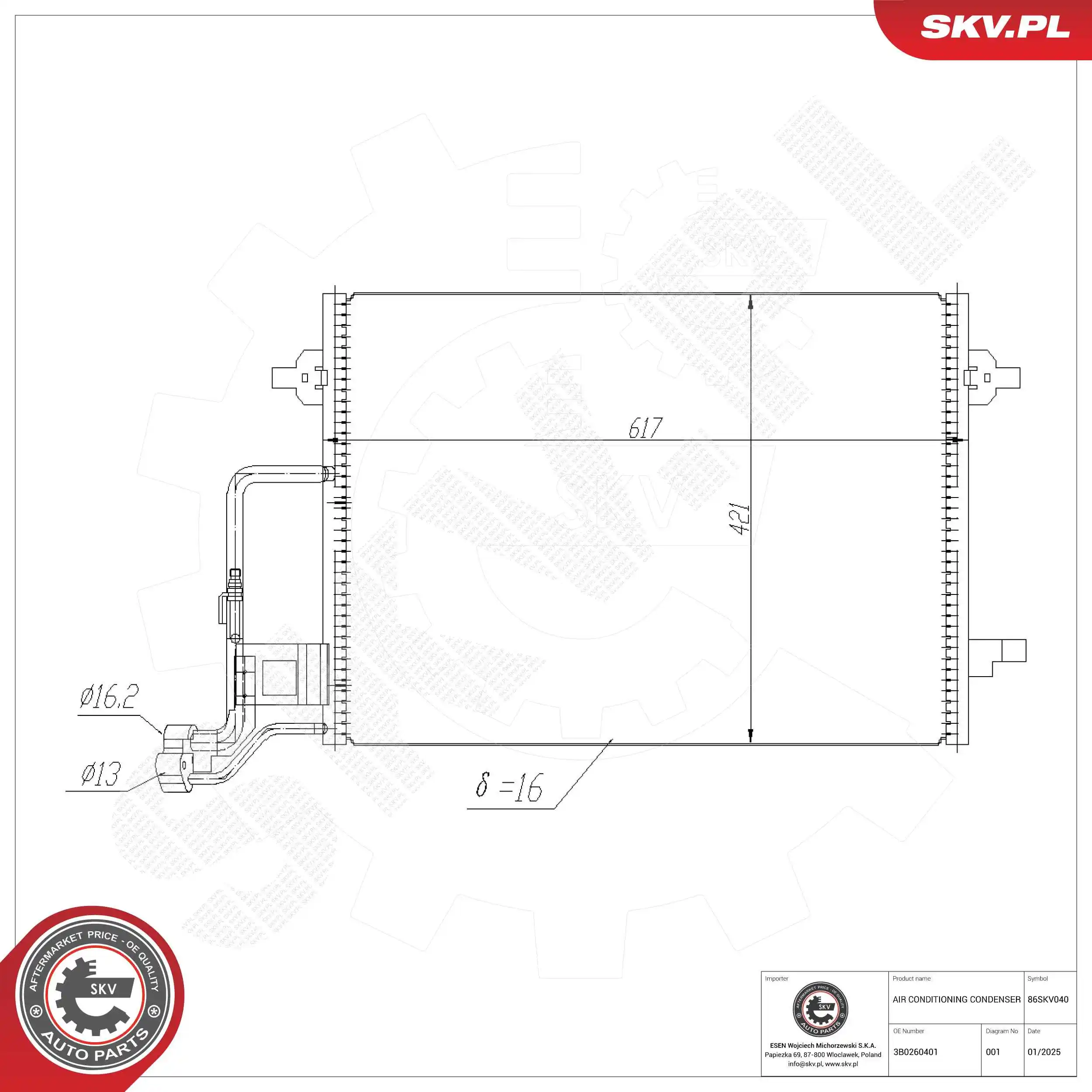 ESEN SKV kondenzátor, klíma - 86SKV040 - TothCarparts
