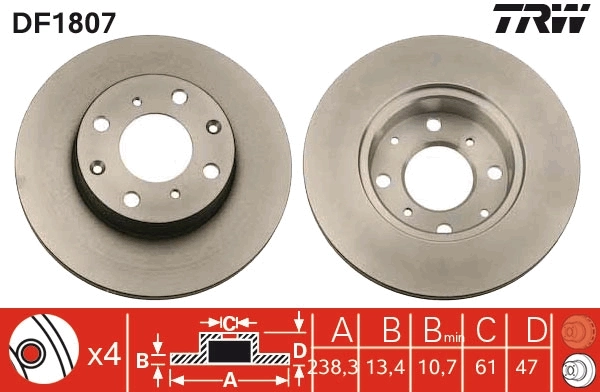 TRW féktárcsa - DF1807 - TothCarparts