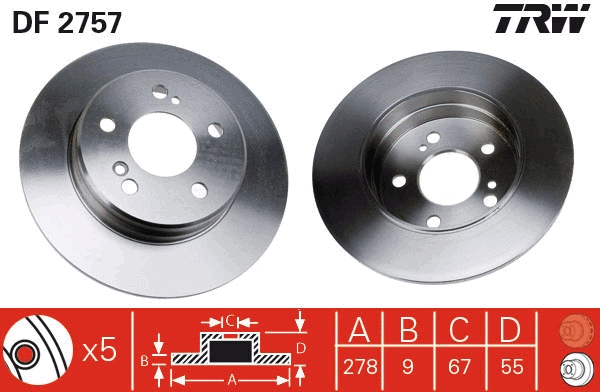 TRW féktárcsa - DF2757 - TothCarparts