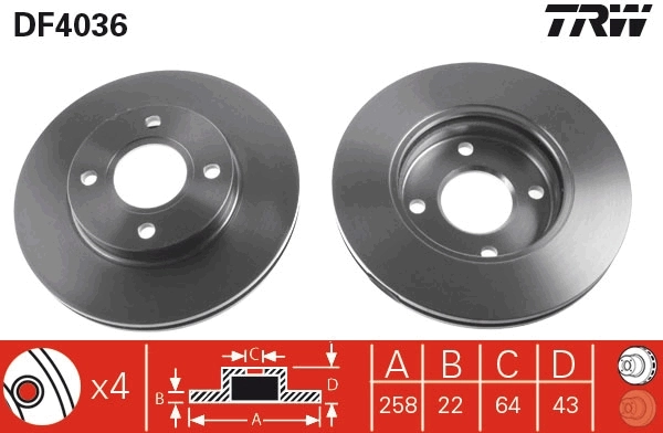 TRW féktárcsa - DF4036 - TothCarparts