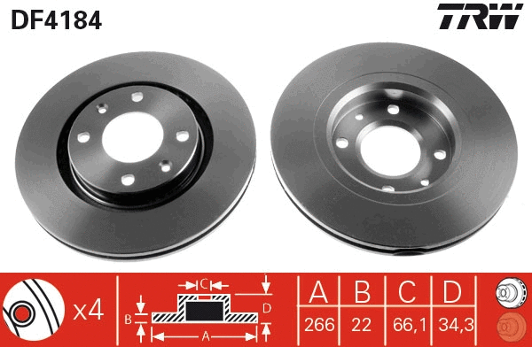 TRW féktárcsa - DF4184 - TothCarparts