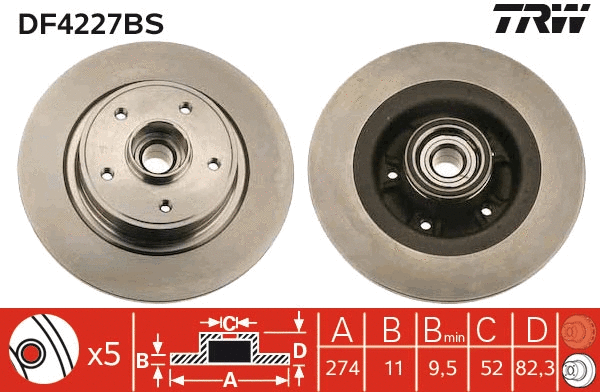 TRW féktárcsa - DF4227BS - TothCarparts