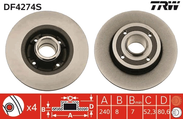 TRW féktárcsa - DF4274S - TothCarparts
