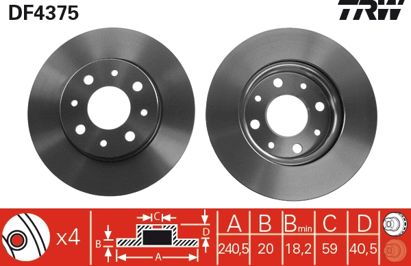 TRW féktárcsa - DF4375 - TothCarparts