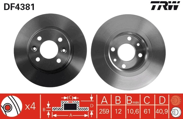 TRW féktárcsa - DF4381 - TothCarparts