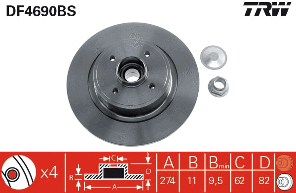 TRW féktárcsa - DF4690BS - TothCarparts