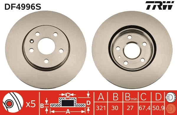 TRW féktárcsa - DF4996S - TothCarparts