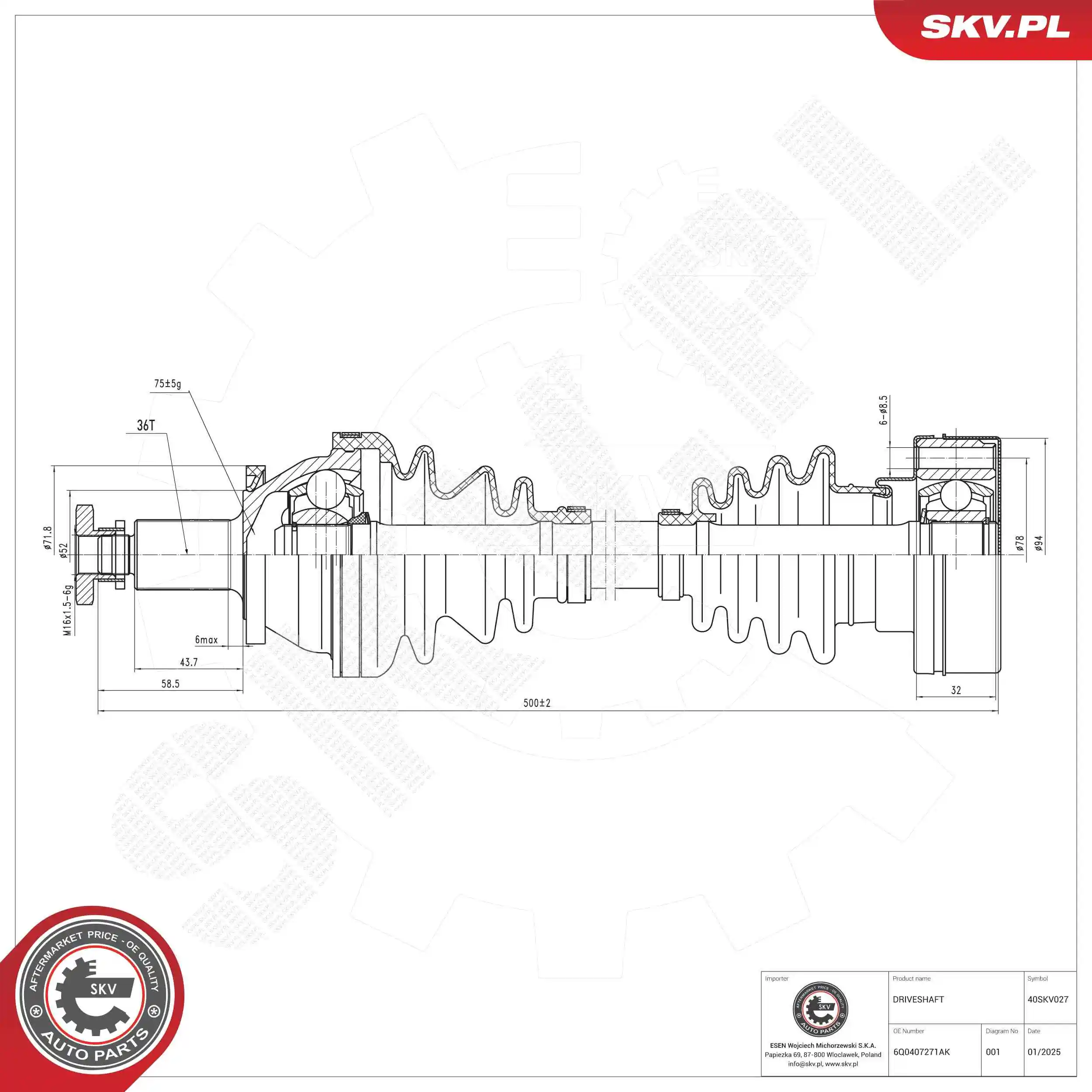 ESEN SKV hajtótengely - 40SKV027 - TothCarparts